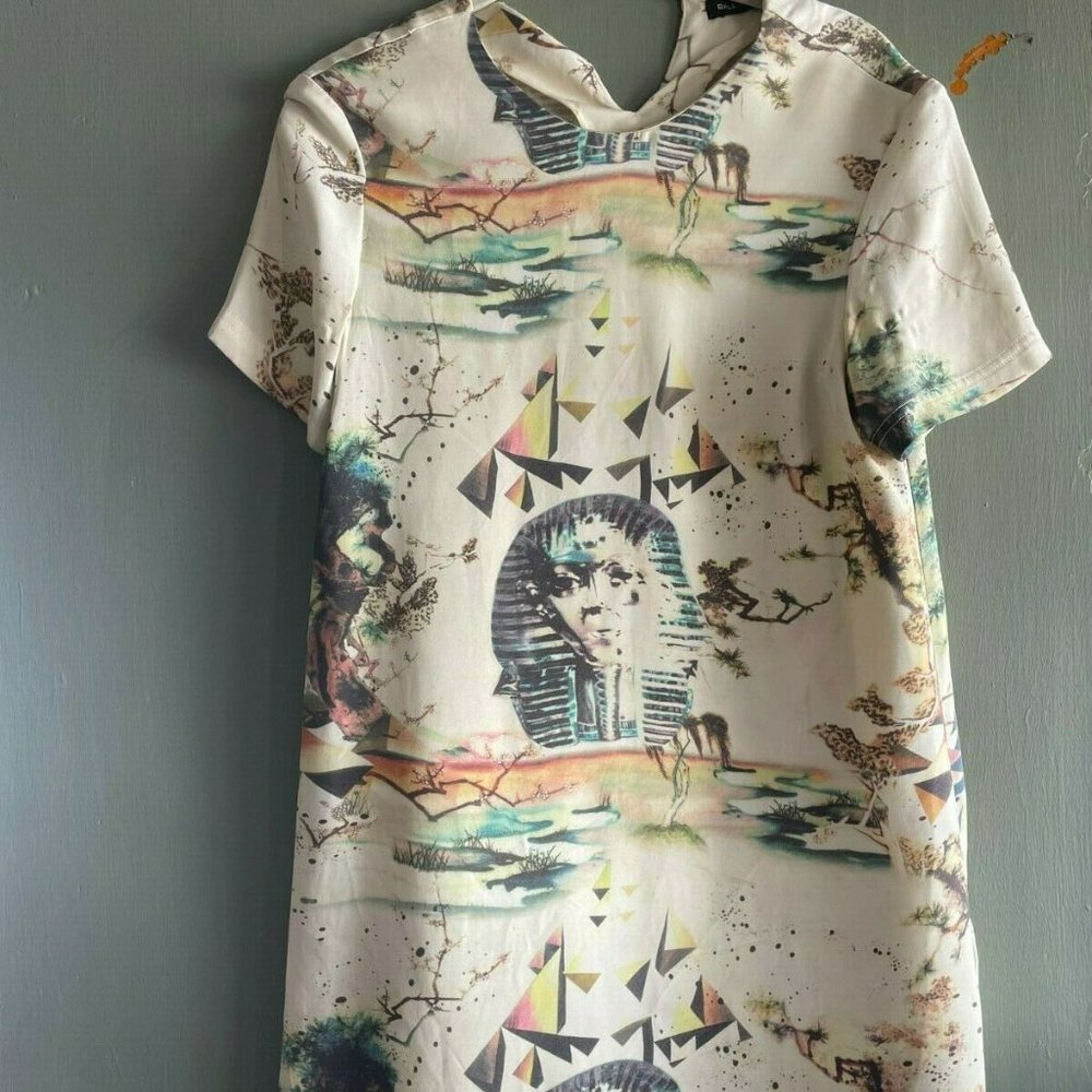 BALENCIAGA by Nicolas Ghesquiere Silk print Egyptian Pharaoh Dress x-Rare France